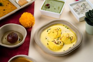 bagasse bowl served with rasmalai