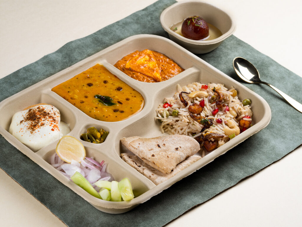 North Indian style Thali on 5 cp Bagasse tray