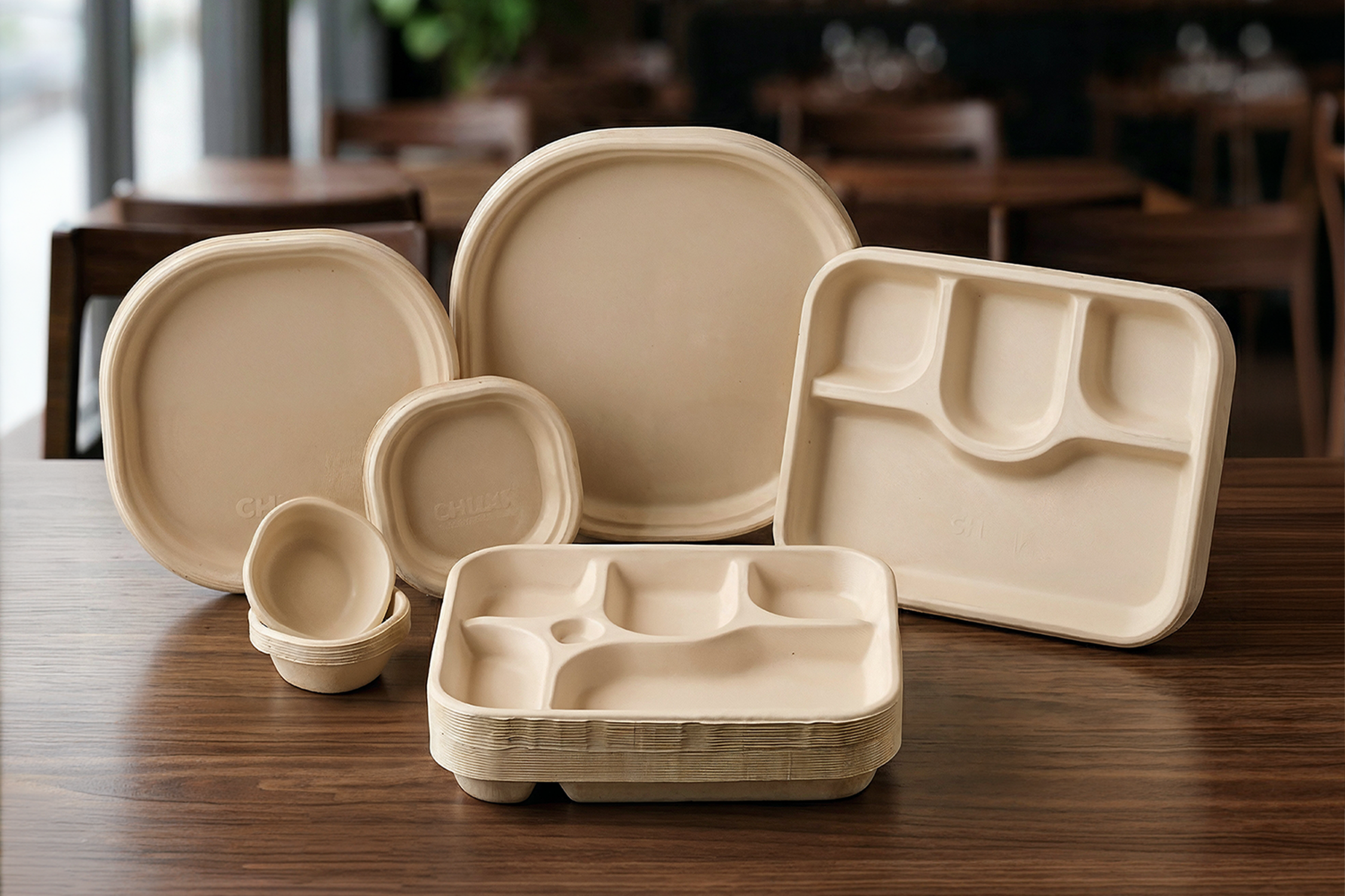 Restaurant staff using compostable bagasse containers for takeaway and delivery orders