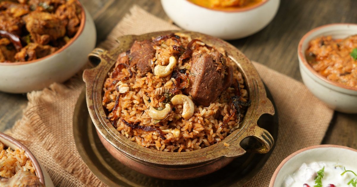 Indian chicken biryani plated for a cloud kitchen delivery order in India