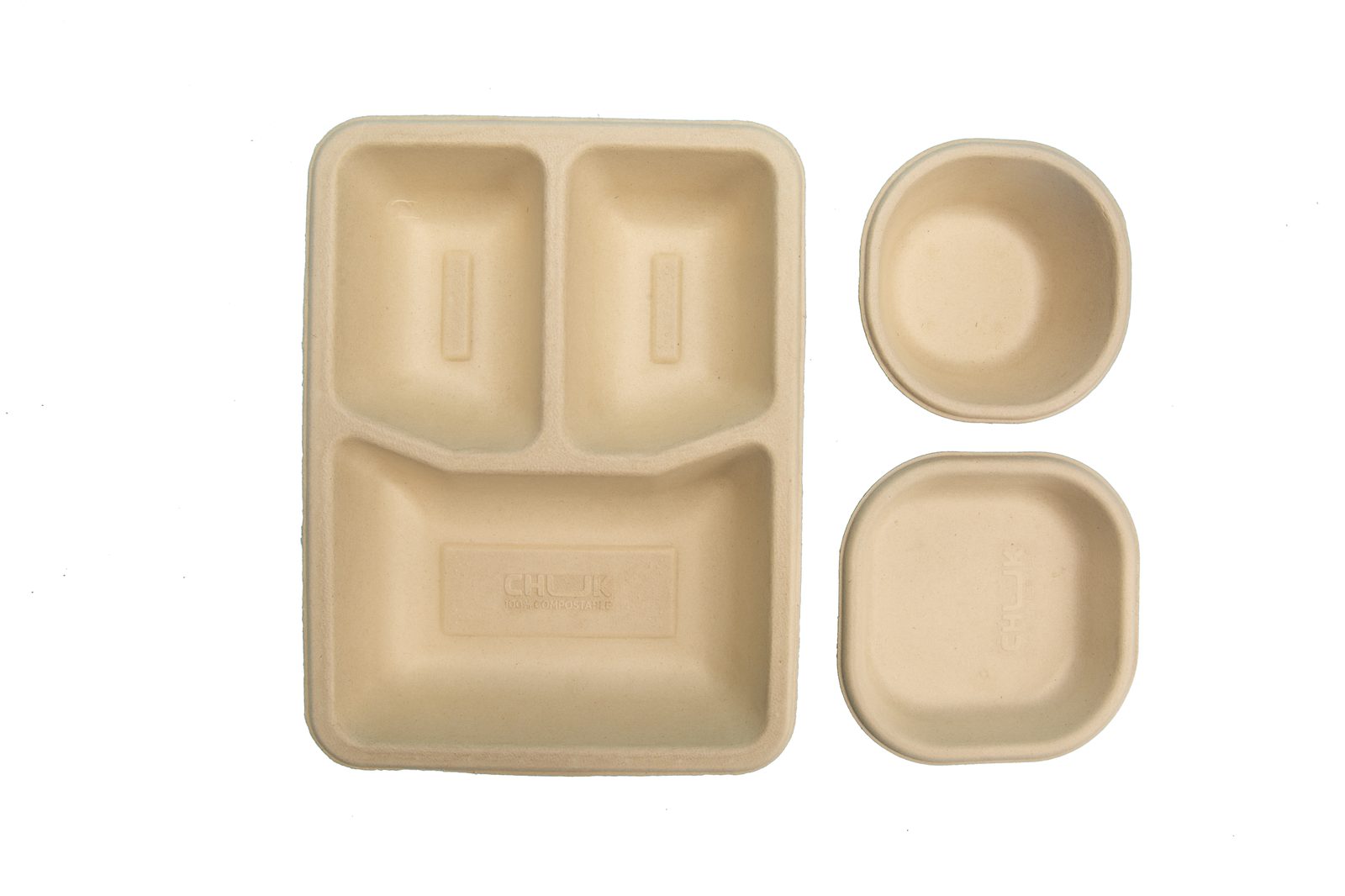 CHUK 3CP Meal Plate bagasse meal tray, on a white background - Independence Day restaurant tricolour menu thali plates catering platter festive food