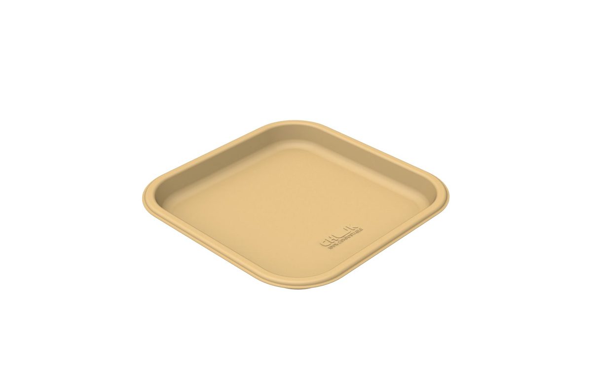 CHUK compostable bagasse square plate used to serve a festival thali